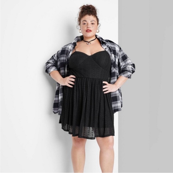 NEW! Sleeveless Lace Fit & Flare Mini Skater Babydoll Dress, Black - Wild Fable - Picture 1 of 12